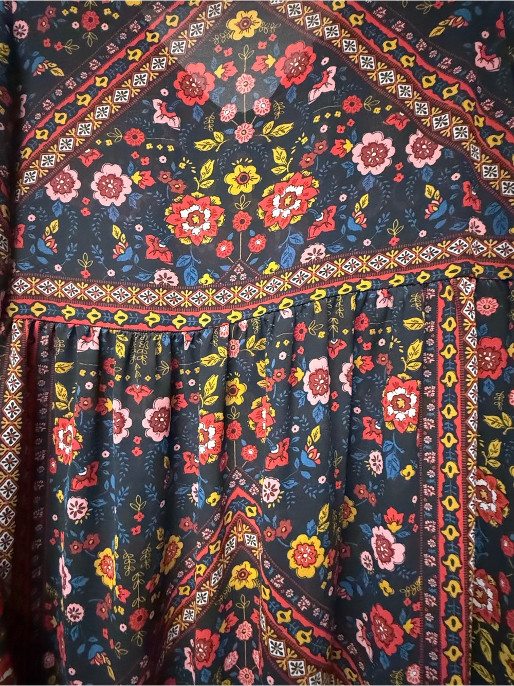 Xhilaration Boho Floral Tunic Dress | Sheer Bell Sleeve | Size Large - Picture 7 of 7